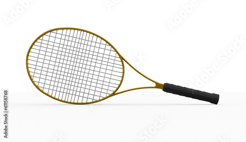 Yellow tennis racket rendered isolated © pupes1