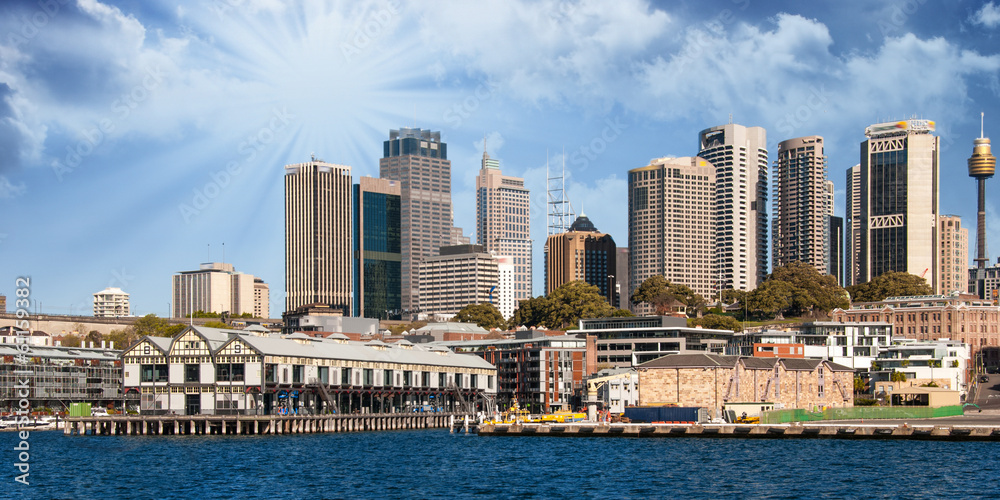 Skyscrapers of Sydney Harbour in Port Jackson, natural harbour o