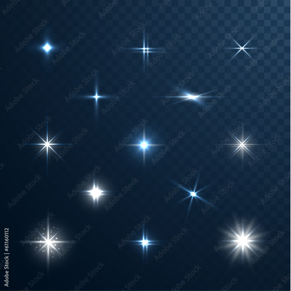 Stars and sparkles collection on transparent background - obrazy, fototapety, plakaty 
