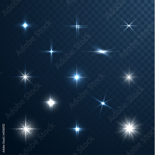 Stars and sparkles collection on transparent background