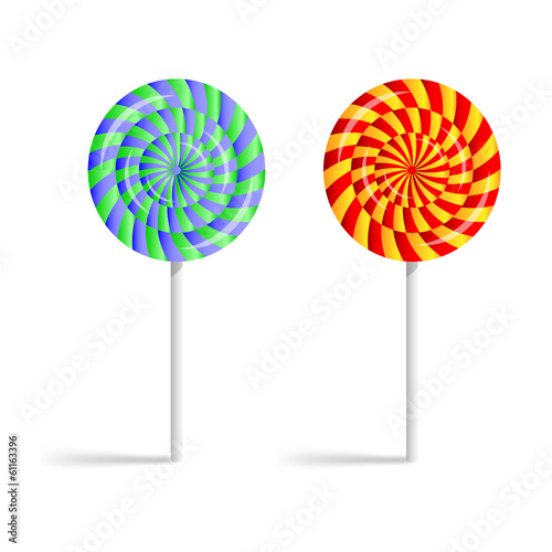 Colorful striped lollipops isolated on a white background
