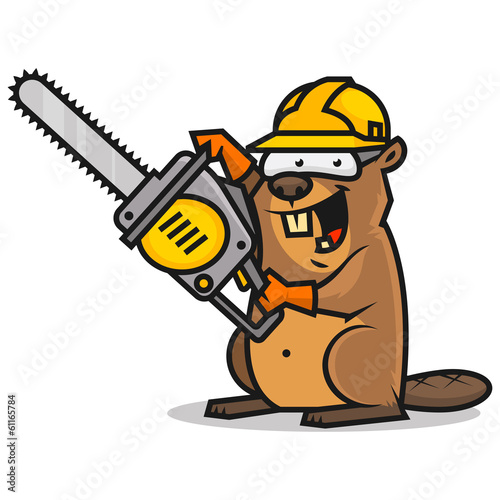 Beaver holds chainsaw