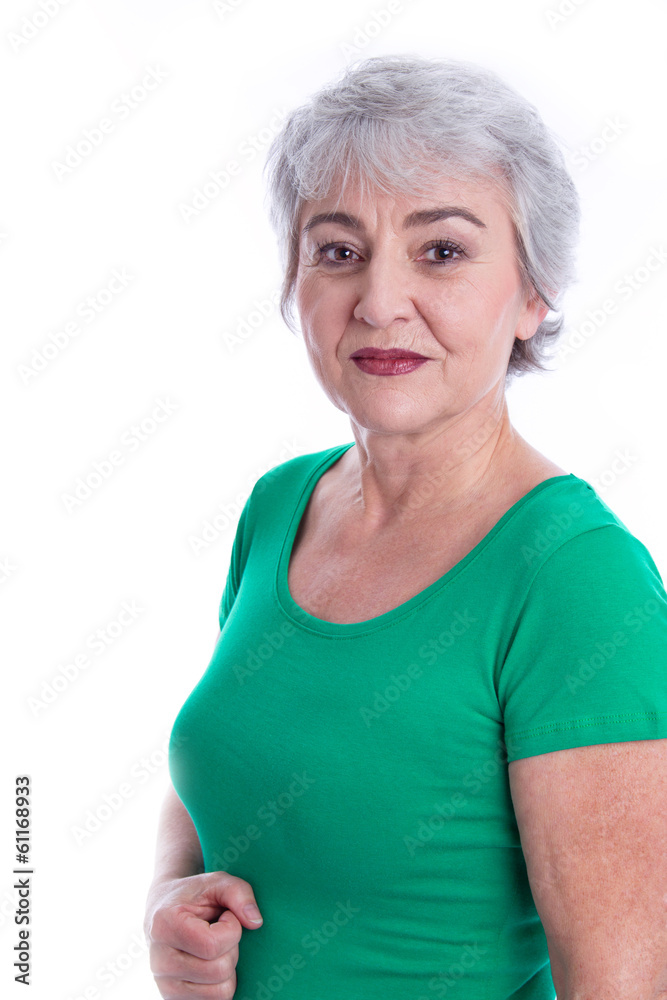 Gesicht einer älteren Frau mit Falten und grauhaarig StockFoto Adobe Stock
