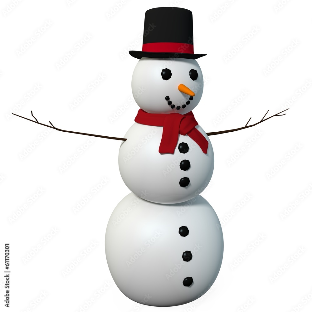 3d illustration of a cartoon snowman