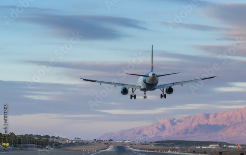 Airplane is landing to airport of Eilat-famous resort in Israel