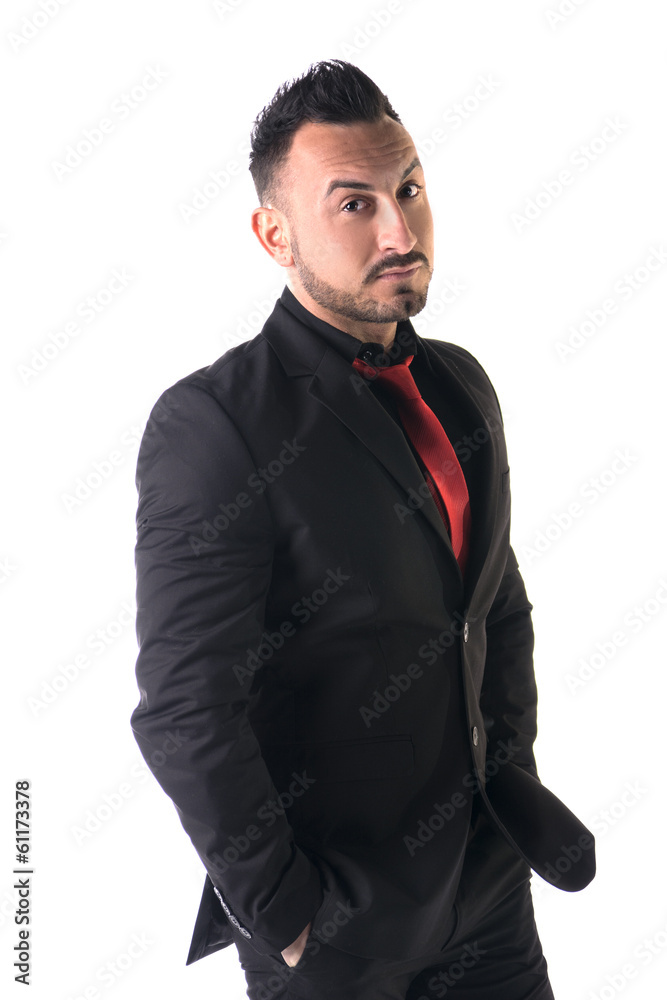 Elegant man with black business suit and red neck-tie Elegant man with black business suit and red neck-tie