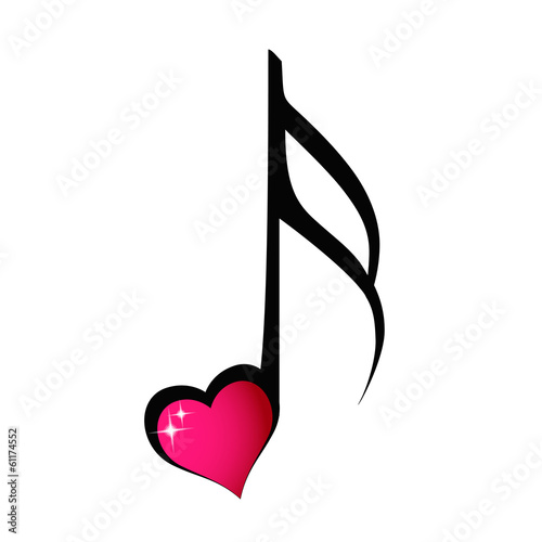 Music note with shiny heart
