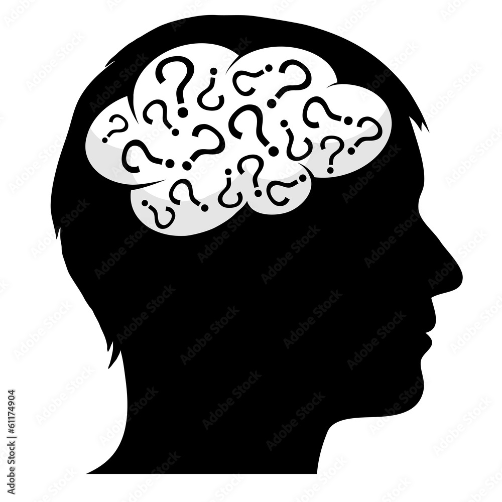 Male silhouette with question marks Male silhouette with question marks