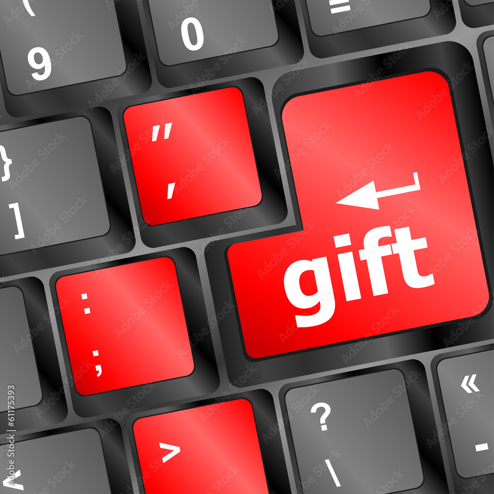 Computer keyboard with gift key - business background Computer keyboard with gift key - business background