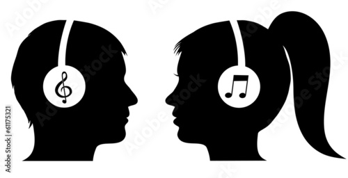 Man and woman listening to music