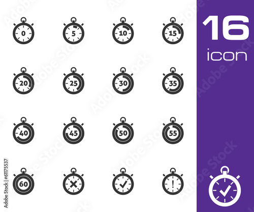 Vector black stopwatch icons set