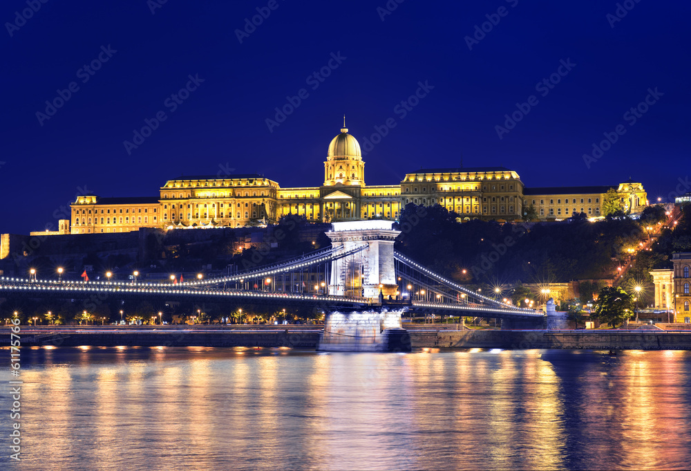 Danube river, Chain Bridge and Buda Castle
