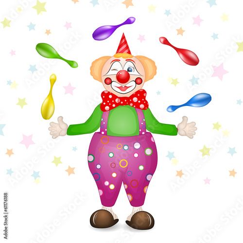 Funny clown over star background
