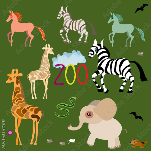 Zoo. Vector illustration of cute animal set.