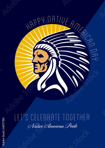 Happy Native American Day Retro Poster Card