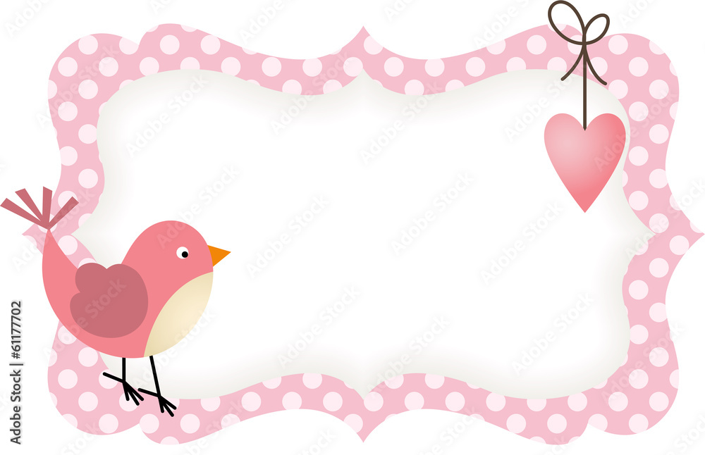 Pink Bird Heart Blank Label