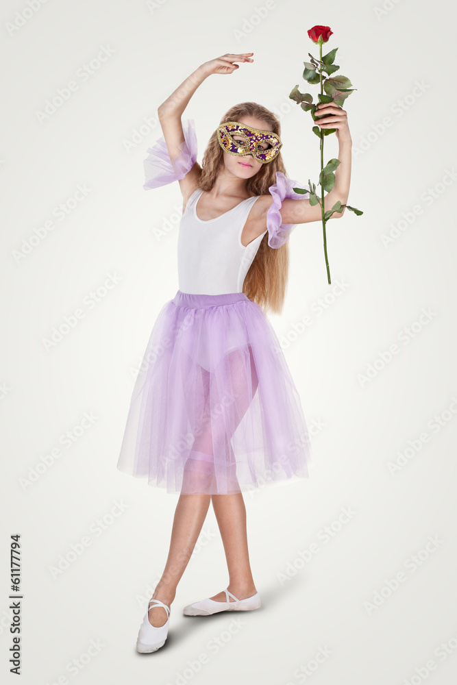 Dancer girl posing in white dress ballerina Dancer girl posing in white dress ballerina