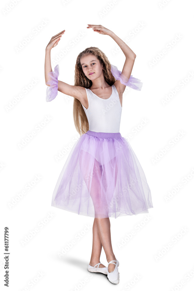 Dancer girl posing in white dress ballerina Dancer girl posing in white dress ballerina