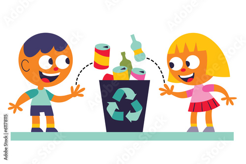 Boy and girl recycling