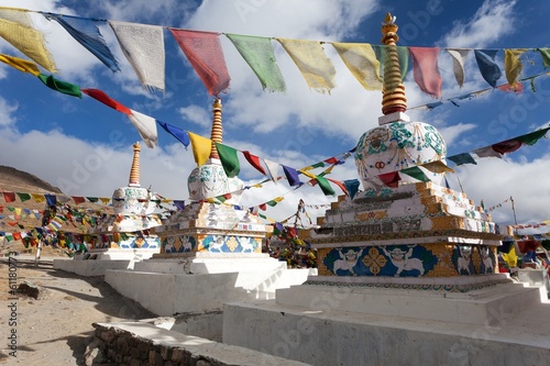Prayer flags with stupas - Kunzum La pass - Himachal Pradesh