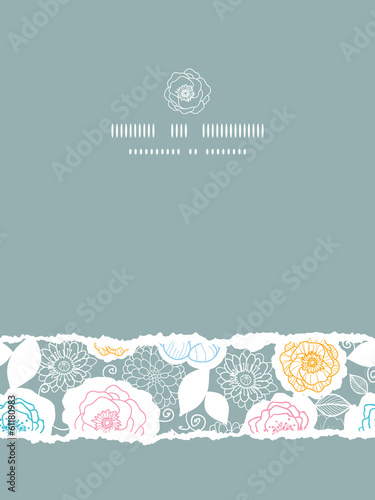 Vector silver and colors florals vertical torn seamless pattern