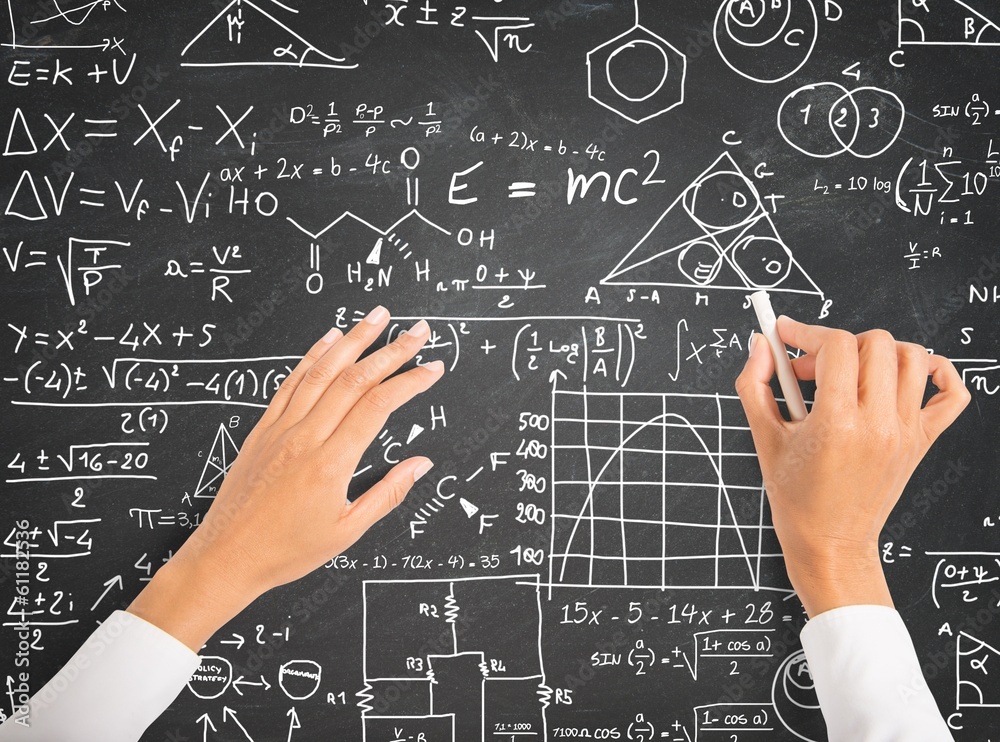Science and math formulas on chalkboard
