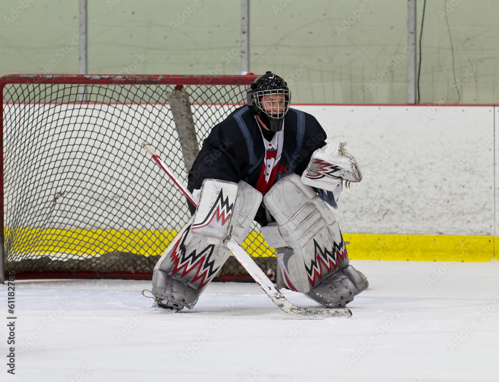 Naklejka premium Hockey goaltender ready to make a save