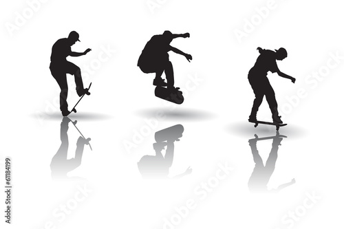 Vector of skateboarders in silhouettes