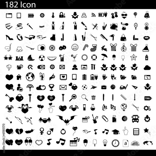 vector black 182 universal web icons set on gray
