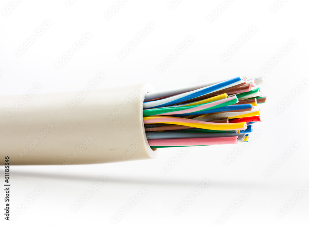 Electric cable on white background.