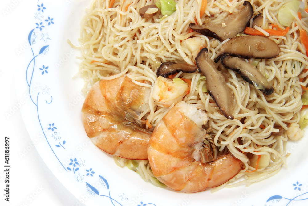 Chinese food,  noodles with shrimp