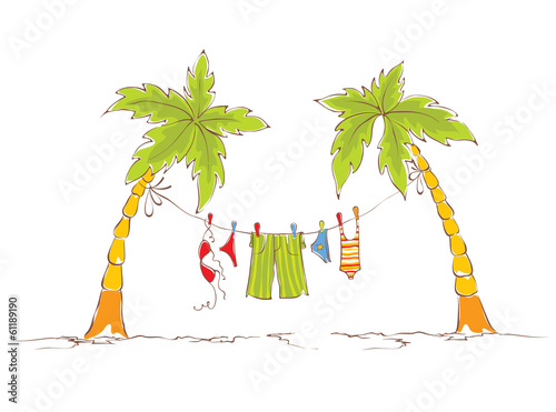 Funny illustration - a family vacation on Tropics