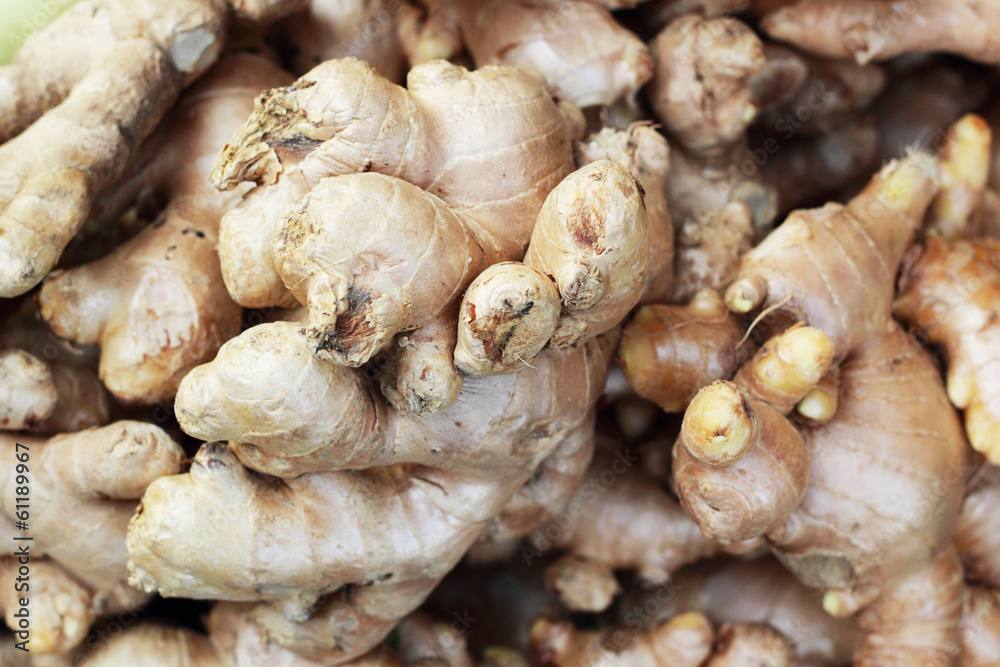 Ginger root in the market Ginger root in the market