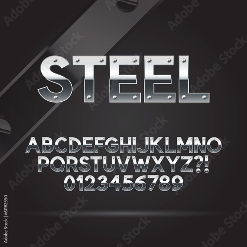 Steel Font and Numbers, Eps 10 Vector, Editable for any Backgrou