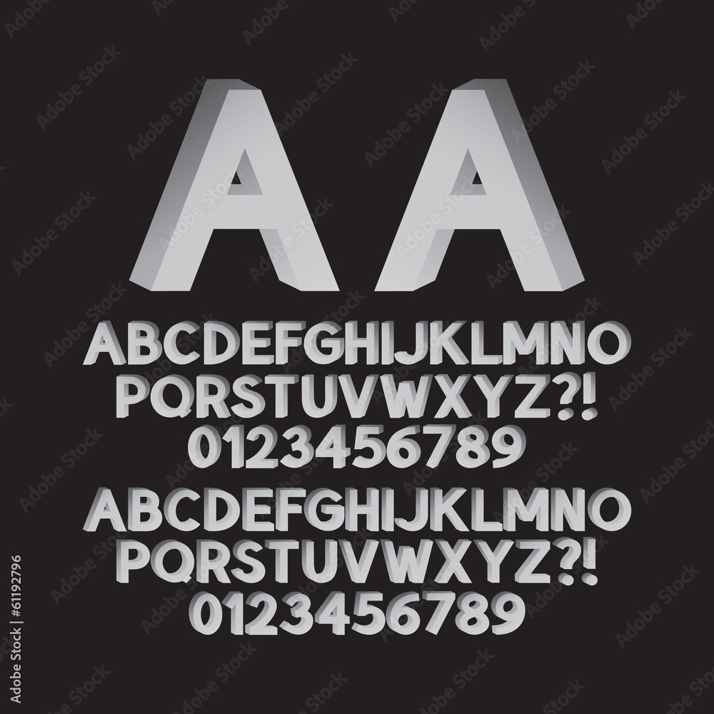 Down Left and Right Isometric Font and Numbers, Eps 10 Vector