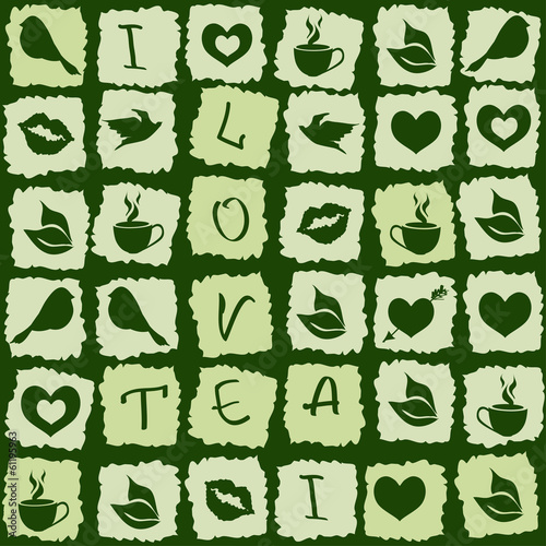 Seamless pattern of green tea puzzle