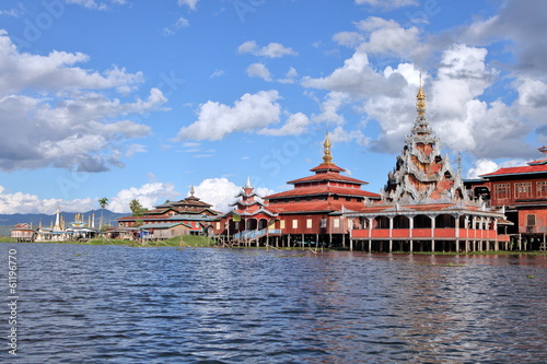 Buddhist monastery standing on stilts on the water  Myanmar