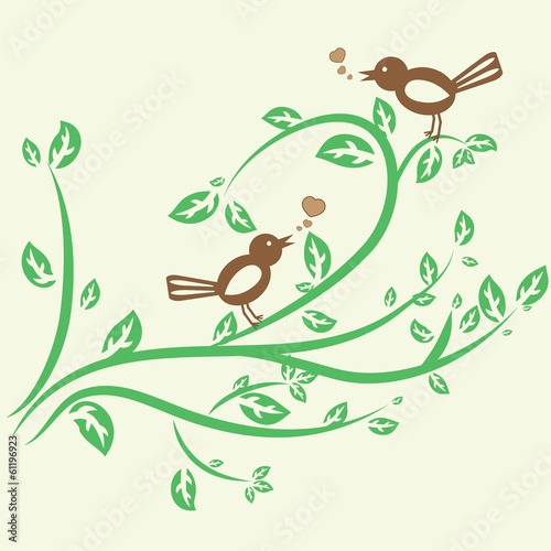 two birds are singing on a tree branch