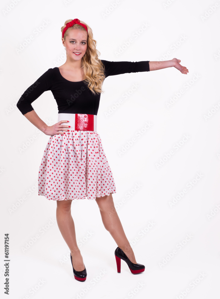 Isolated retro girl in polka-dotted skirt Isolated retro girl in polka-dotted skirt