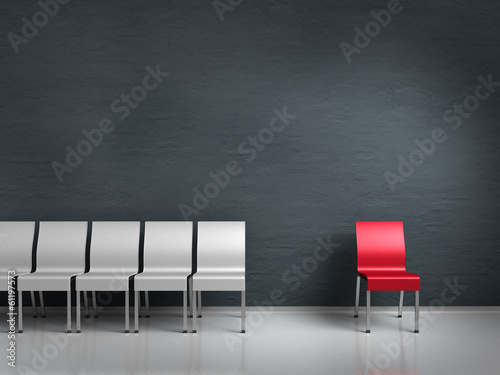 conceptual render shiwng an outsider symbolized by chairs photo