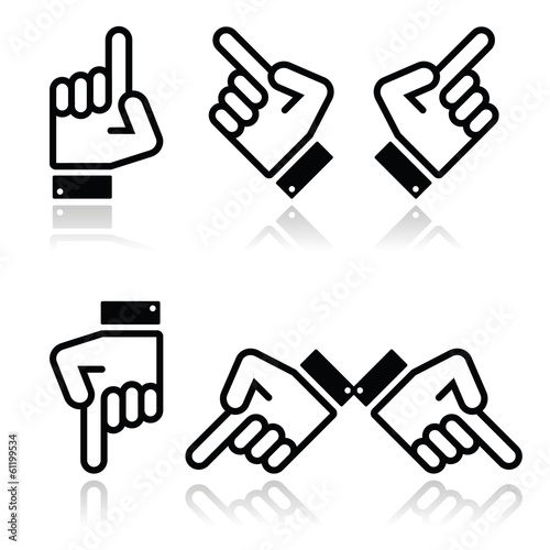 Pointing hand - up, down, across icon vector