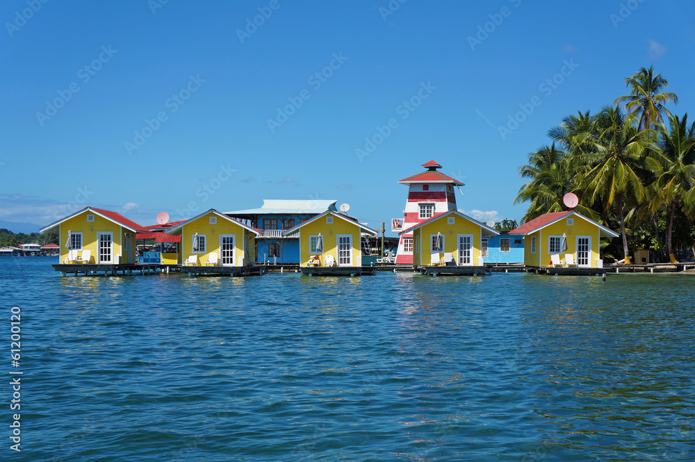 Tropical vacation bungalows over water