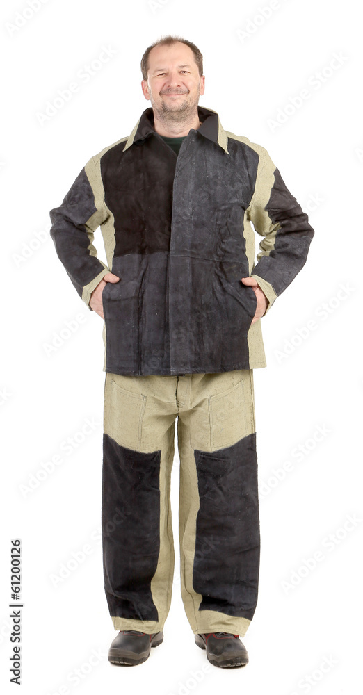 Welder in workwear suit. Welder in workwear suit.