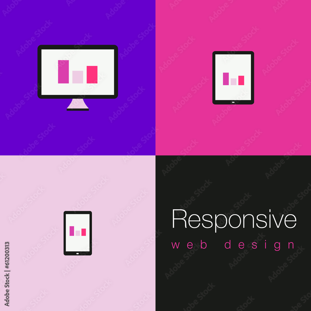 Set of flat responsive web icons - Violet - obrazy, fototapety, plakaty 