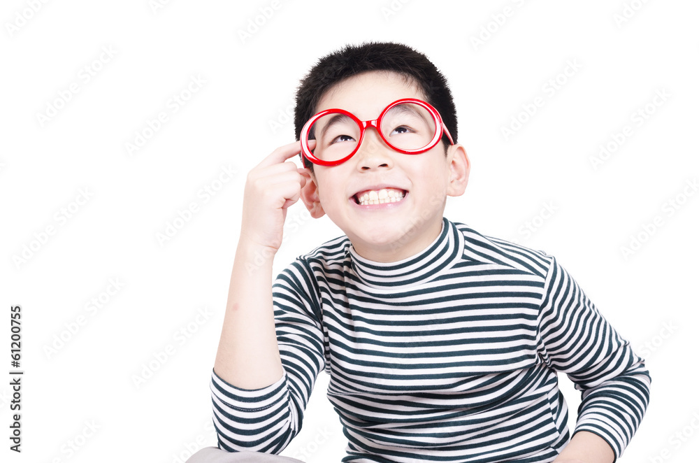 Smart boy thinking an idea on white background Smart boy thinking an idea on white background