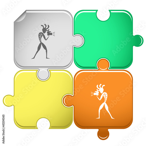 Ethnic little man with camera. Vector puzzle.