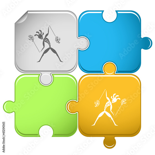Ethnic little man with fire poi. Vector puzzle.
