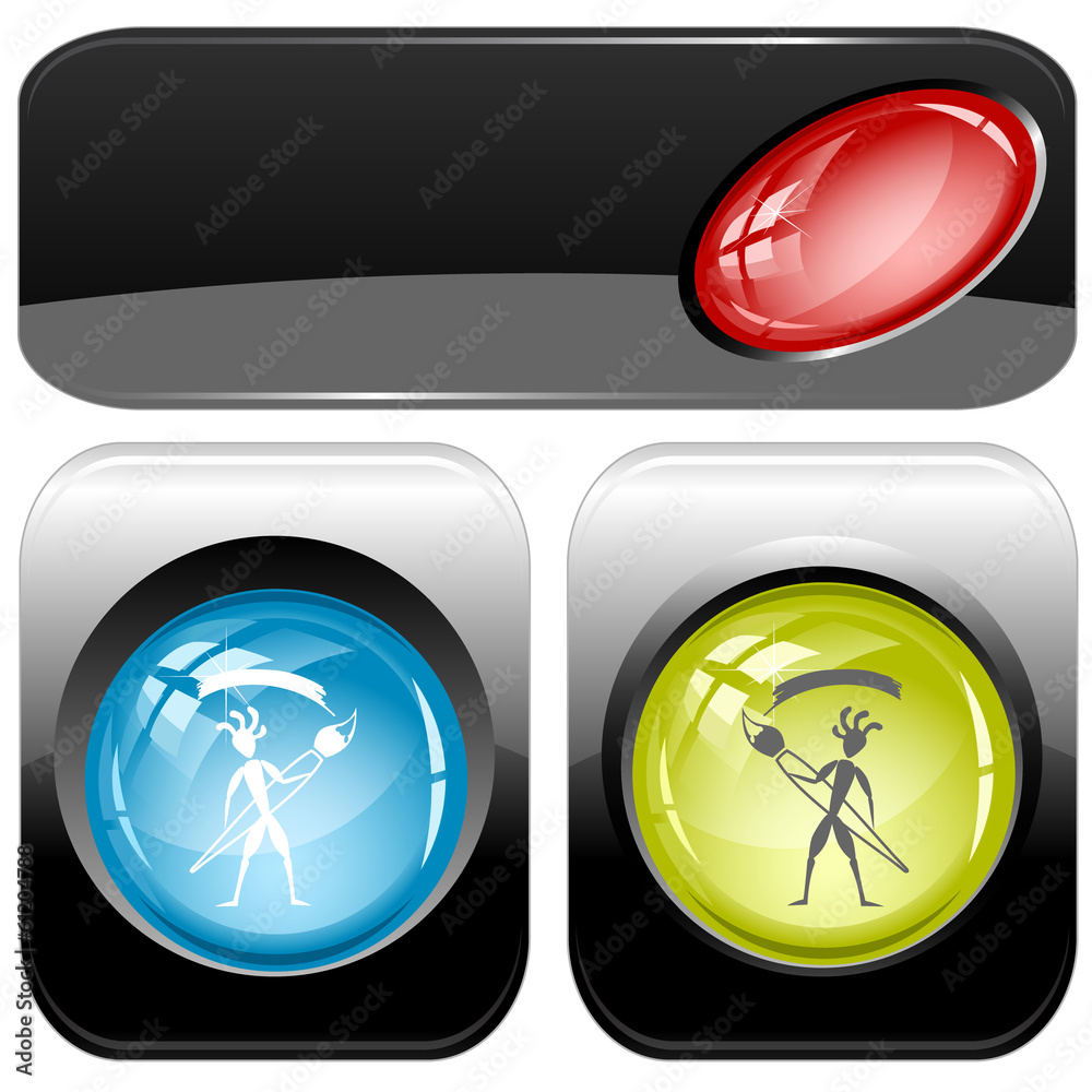 Ethnic little man with brush. Vector internet buttons. Ethnic little man with brush. Vector internet buttons.