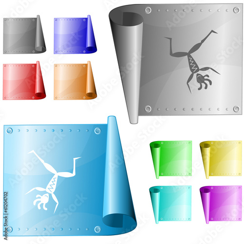 Dancing ethnic little man. Vector metal surface.