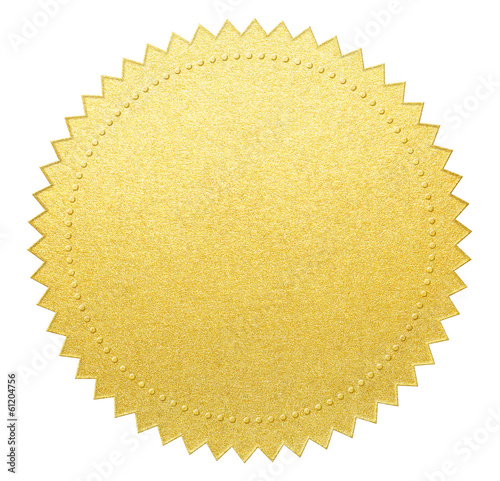 gold paper seal or medal with clipping path included